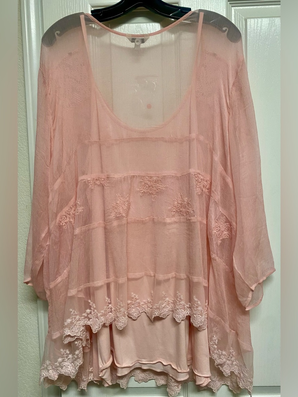 J. Peterman Pink Floral Embroidered Sheer Tunic - Picture 2 of 5